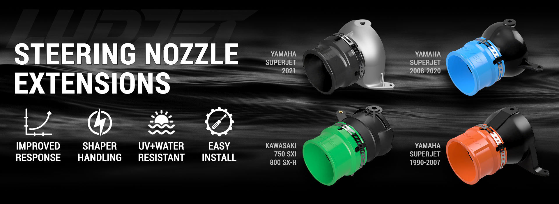 LUDJET steering nozzle extensions, 30mm and 50mm sizes