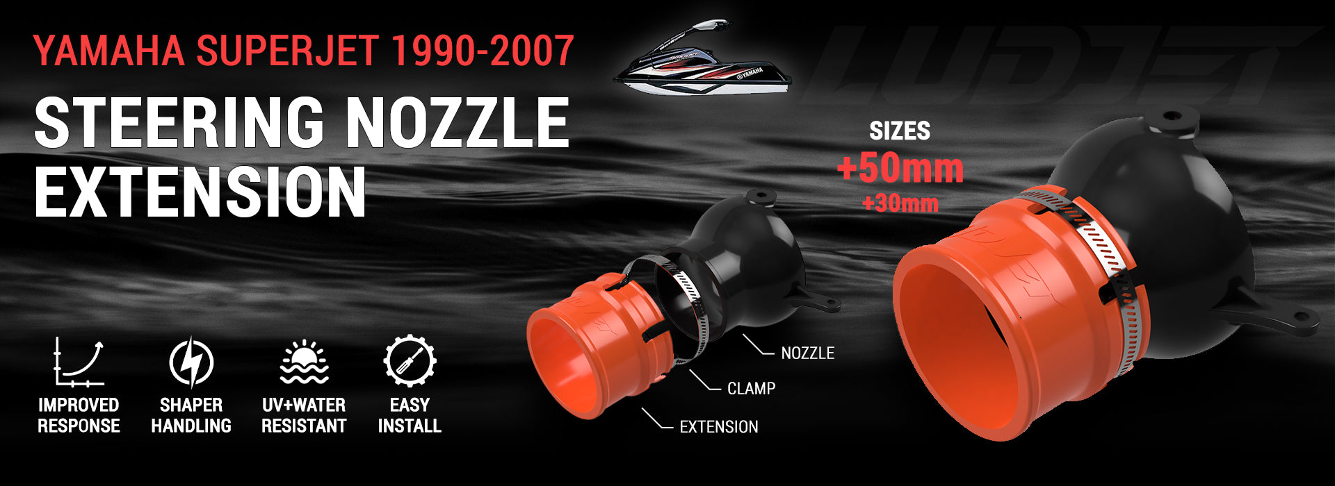 LUDJET steering nozzle extension for Yamaha SuperJet and WaveRunner 1990-2007